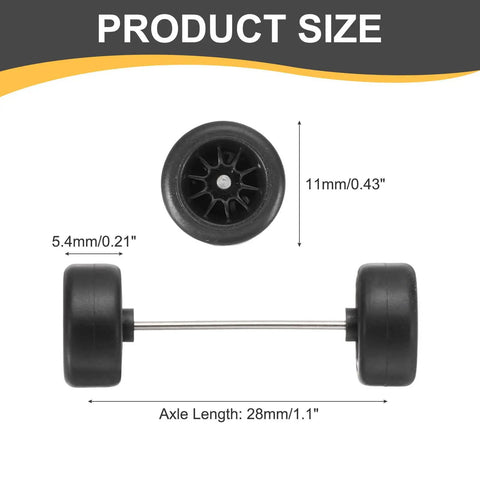 One Sixty Fourth Scale RC Diecast Car Wheels And Tires Set With Real Riders Ten Spoke Black Rims Axles Included dimensions