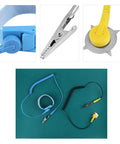 Anti Static Mat Set With Wrist Strap And Grounding Wire For Electronics Repair ESD Protection showing components and tools.