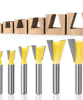 Premier Heavy Duty Dovetail Router Bit Set Six Piece Collection With One Quarter Inch Shank Equipped With Hella Sharp Carbide Blades Ready To Rip Through Hardwood For Perfect Joints Daily displayed with cut dovetail joints