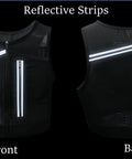 Front and back view of the Trail Running Hydration Pack With Phone Holder Reflective Trek Vest for Teens L Size with reflective strips.
