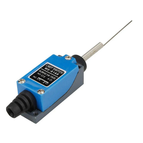 Cat Whisker Flexible Coil Spring Momentary Limit Switch ME8169 1NC 1NO, blue zinc alloy shell, for industrial automation equipment.