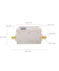 Low Noise RF Amplifier 10 MHz To 6 GHz 20 DB LNA With High Flatness SMA Female Output, aluminum alloy housing, with dimensions shown