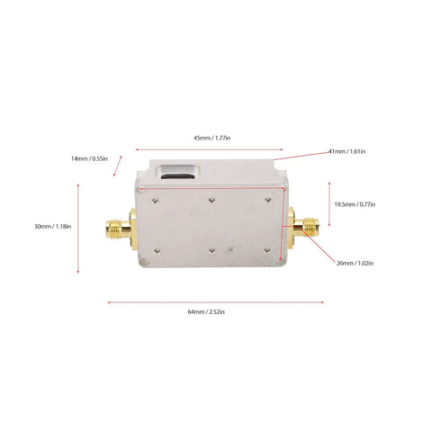 Low Noise RF Amplifier 10 MHz To 6 GHz 20 DB LNA With High Flatness SMA Female Output, aluminum alloy housing, with dimensions shown