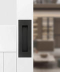 Recessed Finger Flush Pulls For Cabinets And Doors - 4.72 Inch Black Stainless Steel Brushed Rectangular Door Pull Installed on Door