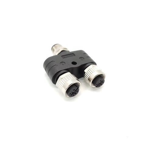 Two Pack M12 Y Connector 4 Pin A Coded Waterproof Adapters, One Male to Two Female Splitter, IP Rated for Industrial Sensors