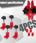 Close-up of 4-piece Dual Camshaft Locking Clamp Tool Kit For Car Engines Anti Slip Gear Clamp, red and black components.