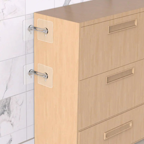 Heavy Duty No Drill Furniture Wall Anchor Kit for Drawers and TV Cabinets, Adhesive Anti Tip Straps with Stainless Steel and Acrylic on dresser