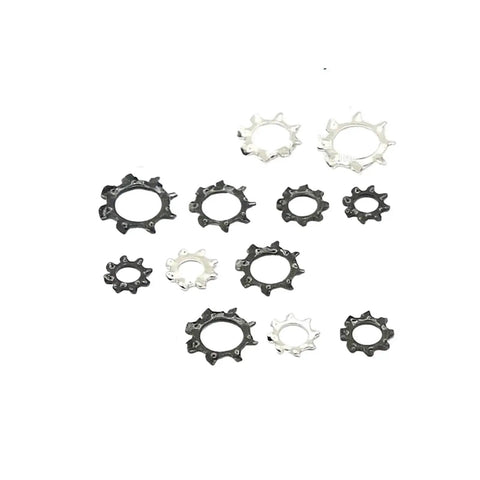 External Tooth Lock Washers Set 1000 Pcs Serrated Shakeproof Star Gaskets M4 Nickel Plating Black Zinc Hardened Steel For Vibration Resistant Fastening And Rigid Core Grip