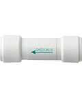 White plastic iSpring ACV4 check valve for reverse osmosis water filter.