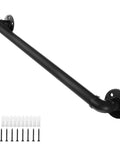 Heavy Duty Industrial Pipe Stair Handrail Black Wall Mount Safety Grab Bar For Indoor Outdoor Steps with complete mounting kit.