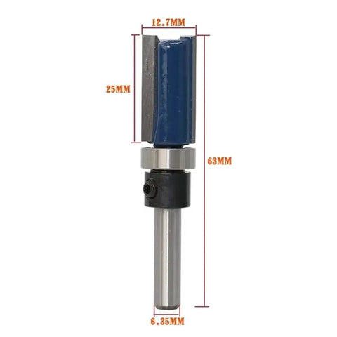 Premium One Piece Flush Trim Router Bit With 1/4 Inch Shank Bearing, 12.7mm cutter size for woodworking and template trimming.