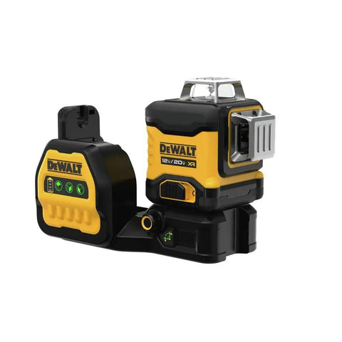 3 X 360 Degree Laser Level Kit With Fine Adjustment, 20V/12V MAX Power, Green Beam, Class II, 10 Hour Run Time On 20V Max Battery, Bright Yellow Case For Precise Plumb And Level Lines In DIY And Pro Projects, yellow and black laser level with battery