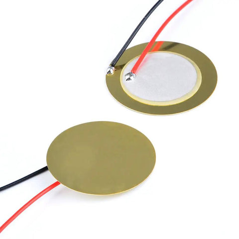 15 Pack Piezo Pickup Discs 27mm Thin 0.4mm With 13 Inch Leads For Acoustic Guitar And Drums, brass and ceramic detail view