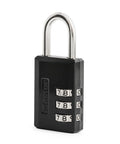Master Lock black combination padlock with silver shackle; three-dial display shows 7 8 0