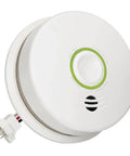 Hardwired Smoke Detector With 9 Volt Battery Backup For Home Safety Front Load Battery Door For Easy Battery Change 120 Volt Power Ionization Sensor Test Silence Button Quick Fire Alerts, white round design