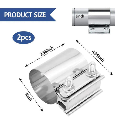 Dimensions of Two Pieces Stainless Steel Lap Joint Band Clamp For Universal Pipe Repair 3.0 Inch Exhaust Clamp, 2-pack