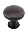 Close-up of a single round knob from 25 Pack Round Cabinet Knob Pulls For Kitchen And Bath 30mm Oil Rubbed Bronze Durable Drawer Cupboard Knobs Solid Construction Easy Install Ideal For Cabinets Drawers And Doors