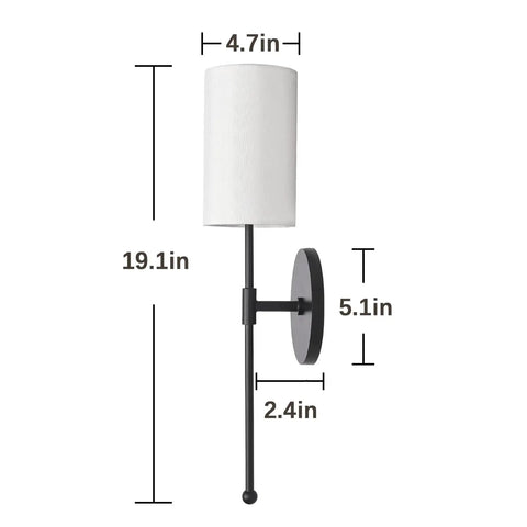 Modern Wall Sconce Lights 2 Pack Soft Black Vanity Fixtures With Fabric Shade Metal Wall Lighting For Bathroom Bedroom Living Room Hallways Galleries And More, 19.1 inches tall