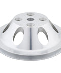 Beefy Lightweight Aluminum Pulley Set For Long Water Pump With 1 Groove Upper And 2 Groove Lower V Belt Design For 1969 To 1985 Small Block Chevy SBC Includes Single Groove Water Pump Pulley And Double Groove Crank Pulley standalone image