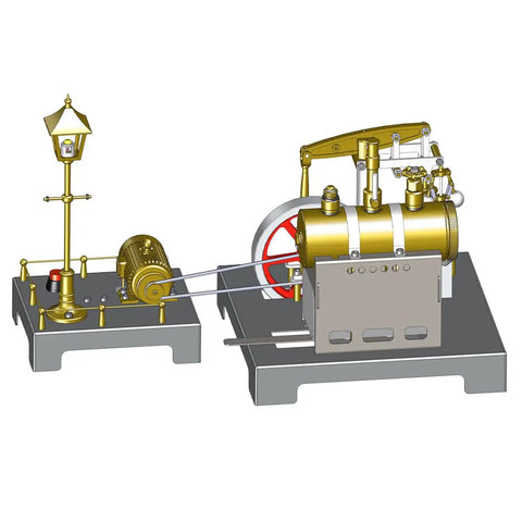 Full Metal Steam Engine Kit With Boiler 85 Piece DIY Assembly Stationary Model Includes Steam Generator And Lamp Scene Display Realistic Power Plant Style Build For Gearheads And Gift Givers, metal model with lamp