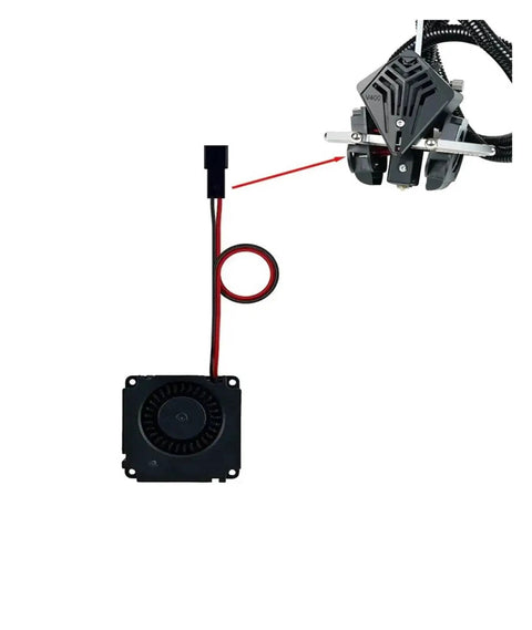 Top Shelf 50 Pack V400 3D Printer Hot End Cooling Fans showing wiring and connector for quick swap installation.