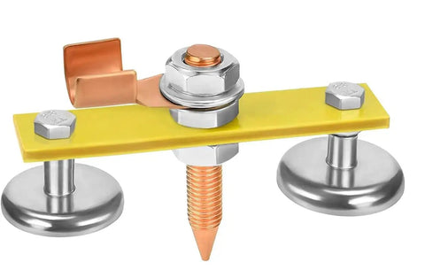 Upgrade Your Setup With This 2Pc Magnetic Welding Ground Clamp Kit Featuring Double Plus Single Magnet Heads For Super Strong Suction And Reliable Stability During Tough Welding Jobs. Magnetic clamp with copper head and strong suction.