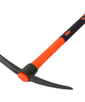 Beast Mode Ready Fiberglass Handle Garden Pick Mattock for soil breaking with orange handle and black soft grip.