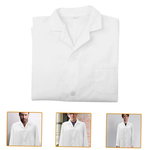 Pro Grade Lab Coat For Men And Women, Doctor Costume Ready, folded white cotton coat with button closure and collar.