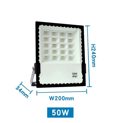JUDYSSY 200W Led Floodlight Waterproof Ip67 Outdoor Security Light,6500K Daylight White,50W size dimensions with LED light chips.