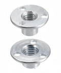 Beefy 10 Pack Female Thread Three Hole Tee Nut Plates With Round Flat Base Carbon Steel T Nuts Zinc Plated M8x22x2mm side view