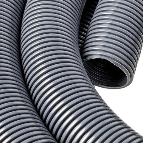Close-up of 50 Ft 2 Inch Diameter Heavy Duty Pro Grade Vacuum Hose With Flexible Cut To Length Design, Smooth Interior, And Threaded Cuffs