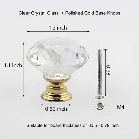 8 Pack Crystal Glass Cabinet Knobs With Gold Base Diamond Style Drawer Pulls For Kitchen Cabinets Dressers Wardrobes