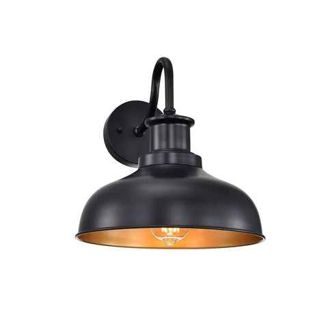 Gooseneck Barn Light Outdoor Wall Sconce Rustic Industrial Exterior Lighting Black Lantern With Gold Interior For Porch Garage
