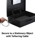 Portable Steel Lock Box With Tether Cable For Stashing Laptops, Phones And Valuables, Keyless Combination Safe Open View