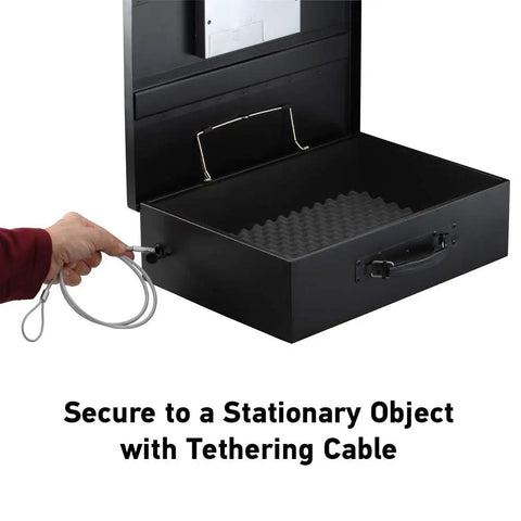 Portable Steel Lock Box With Tether Cable For Stashing Laptops, Phones And Valuables, Keyless Combination Safe Open View