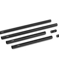 Kickass Aluminum 15mm Camera Rod Kit With Tight Fitting M12 Thread Connectors Featuring four black rods and two connectors.