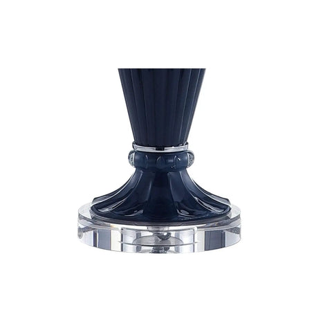 Base of Navy Ribbed Glass Table Lamp With Crystal Base For Living Room And Bedroom, Contemporary Bedside Light