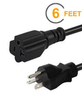 Six Foot 12 AWG 5-20P To 5-20R Heavy Duty Durable Extension Cord UL Listed 20A 125V T Blade Cable For USA Canada