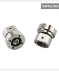 Two stainless steel damping hinge joints with straight disc rotary shafts, adjustable torque 2.0 N.m, front and side views.