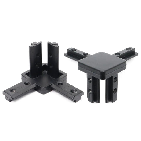 Eight Pieces 4040 Aluminum Extrusion Corner Brackets for 40 Series Frames, black 3 way tri end cap connectors with zinc alloy construction.