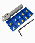 Half Inch Shank Indexable Lathe Grooving And Parting Tool Holder With Ten Tin Coated Carbide Inserts SP200, Allen wrench