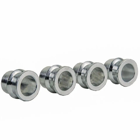 Heavy Duty High Misalignment Spacers For Heim Joints Rod Ends One Inch To Three Quarter Inch Set Of Four Pack Carbon Steel With Zinc Plating For Improved Articulation And Movement, four zinc-plated spacers