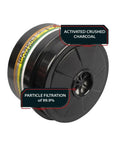 Close-up of 40mm Replacement Filter Canister With Activated Carbon For Respirators, showing activated charcoal and filtration details.