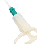 Close-up of Manual Milking Machine With Two Thousand Milliliters Stainless Steel Bottle Portable Milking Kit handle and suction tube.