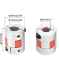 Aluminum Shaft Coupling 8mm To 10mm Bore Flexible Coupler Joint For Machines And Servo Stepped Motors L25 X D20 Pack Of 2 Silver And Red