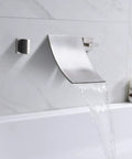 Wall Mount Waterfall Tub Faucet Three-Hole Brushed Nickel, Solid Brass Bath Filler With Ultra High Flow waterfall spout in action