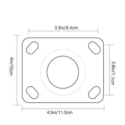 Top Shelf Heavy Duty Swivel Caster Wheels With Secure Locks Three Sixty Degree Polyurethane Rollers For Trolleys And Furniture High Load Capacity red caster base dimensions illustrated, 4in x 4.5in.
