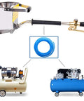 Image showing 4 Jet Pneumatic Cement Mortar Sprayer Gun For Stucco And Plaster with compressor units and hose.