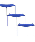 Effortless Rainwater Catcher System With Hose 3 Pack featuring blue tarp roofs and attached hoses for water diversion.