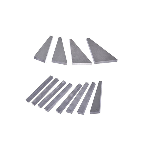 Front view: 12-piece steel angle gauge block set for machinists; precision blocks for lathes and milling